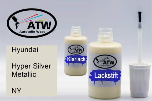 Hyundai, Hyper Silver Metallic, NY: 20ml Lackstift + 20ml Klarlack - Set, von ATW Autoteile West.